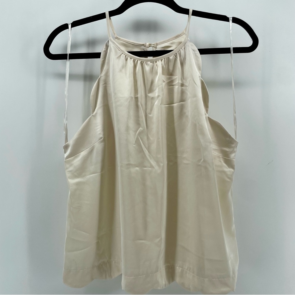 Monteau Ivory Cream Scalloped Hem Halter Top M